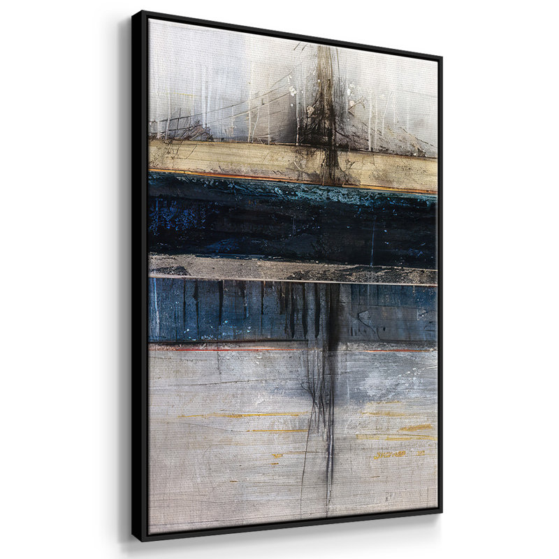 Bleu ville - Toile encadrée multi-pièces, H 36 po x l 75 po, Cadre noir