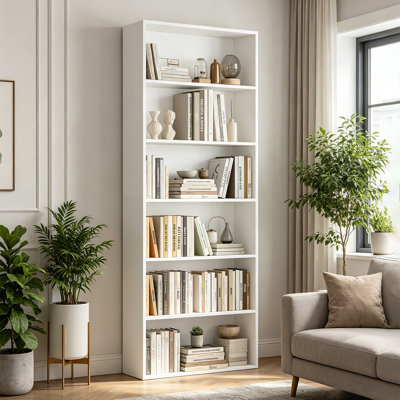 Bibliothèque autoportante à 6 niveaux, grande bibliothèque ouverte en bois pour la chambre à coucher, le salon et le bureau