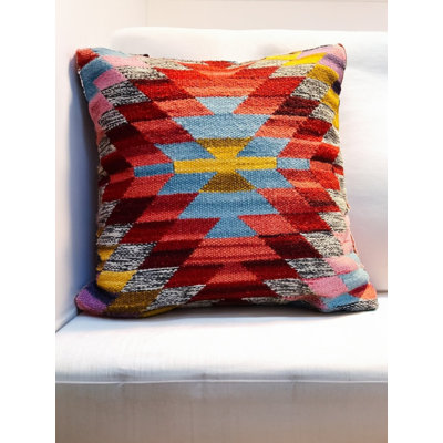 Geometric Blue: Red: Grey: Pink Square Cushion Cover