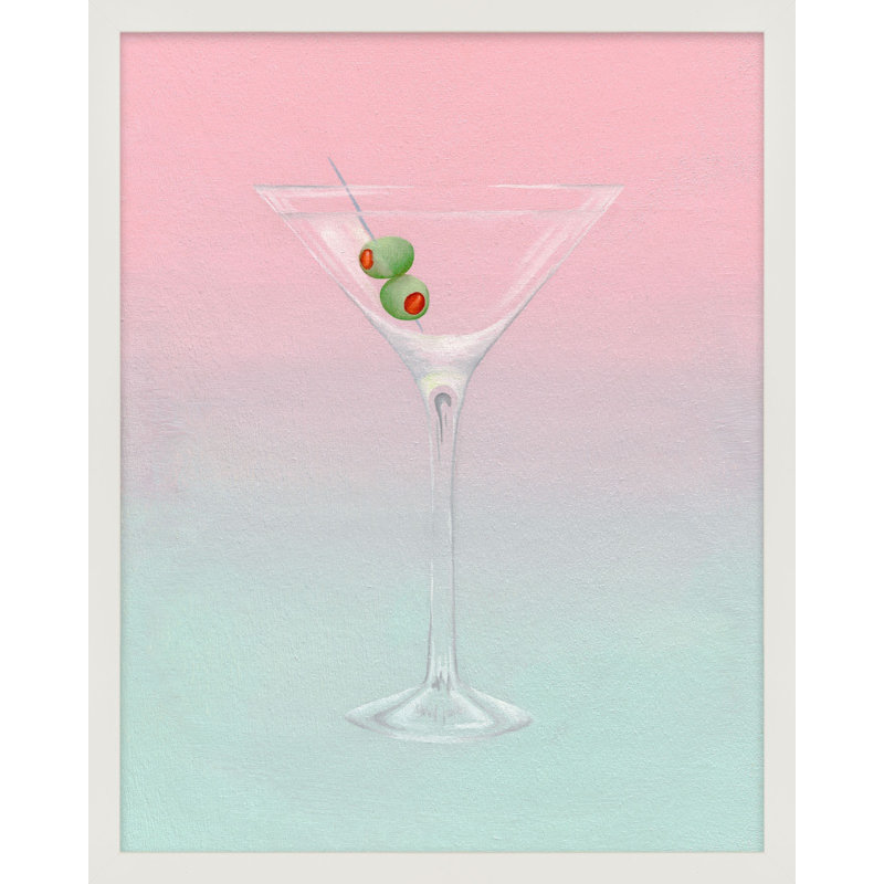Olive Martini par Katy Montica - Art mural encadré, H 30 po x l 24 po x P 1,25 po, Papier avec cadre blanc