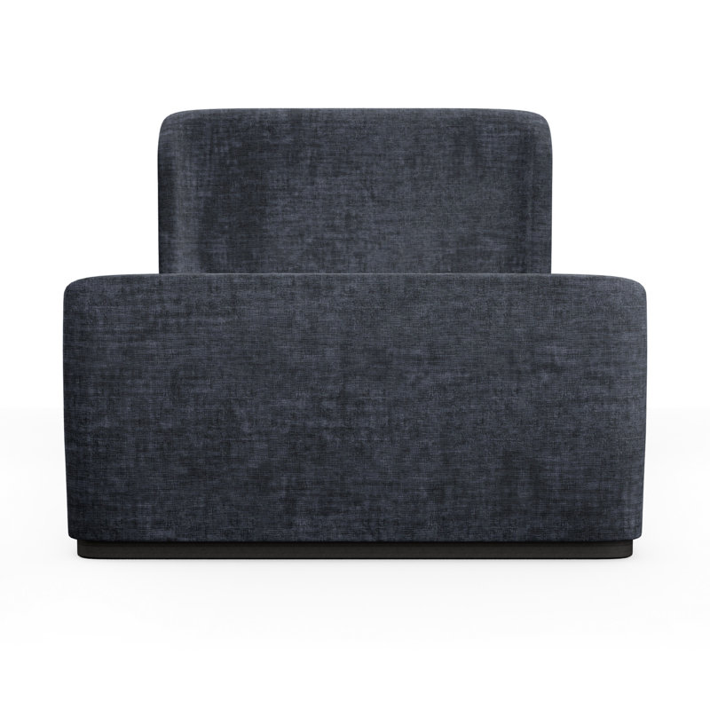Barrow Upholstered Wingback Bed, Box Weave Linen Bluebell, Twin, Weathered