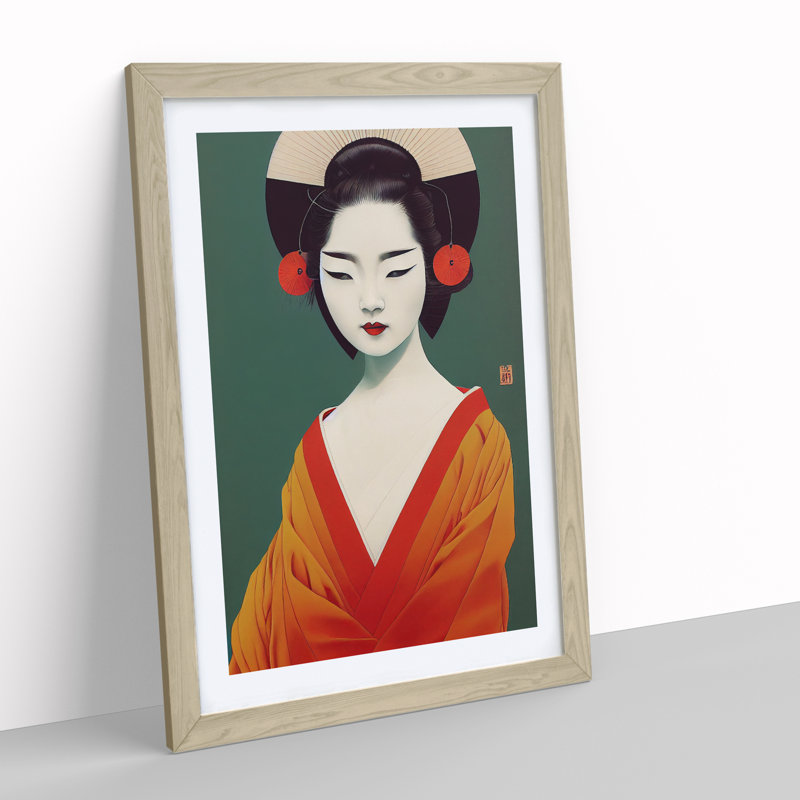 Sublime Geisha - Single Picture Frame Painting, 34cm H x 25cm W x 2cm D, Oak Framed