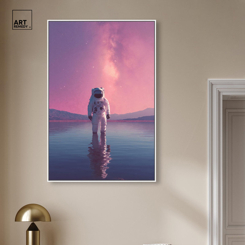 Art mural Astronaut par Art Remedy, cadre blanc, 30 x 45, H 46 po x l 31 po, Cadre blanc
