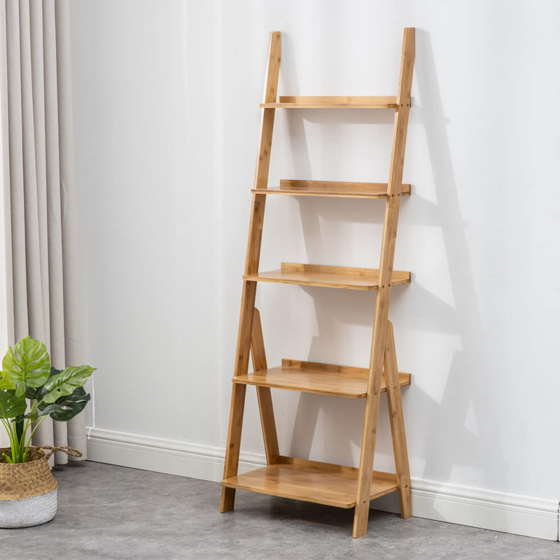 Bibliothèque en bambou, (5 tablettes) H 59 po x l 21 po x P 12 po, Bois naturel
