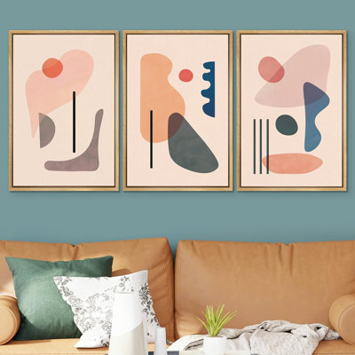" Retro Mid-Century Colourful Variety Abstract Shape Illustration Modern Art Chic Relax Multicolor " 3 - Pieces