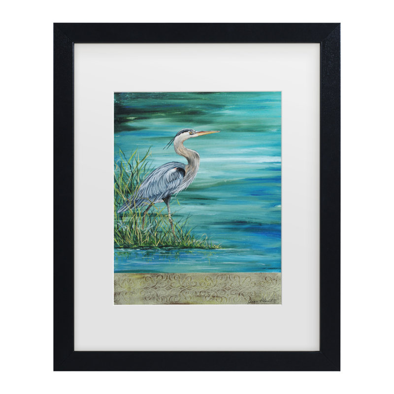 «Great Blue Heron», art encadré par Jean Plout, Noir, H 22 po x l 18 po x P 0,75 po