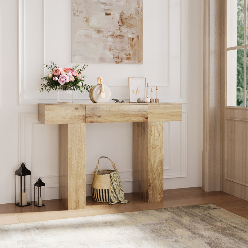 Entryway Console Table, Wooden Rectangular Narrow Long Sofa Table with Drawer, Behind Couch Table for Living Room Hallway Entrance