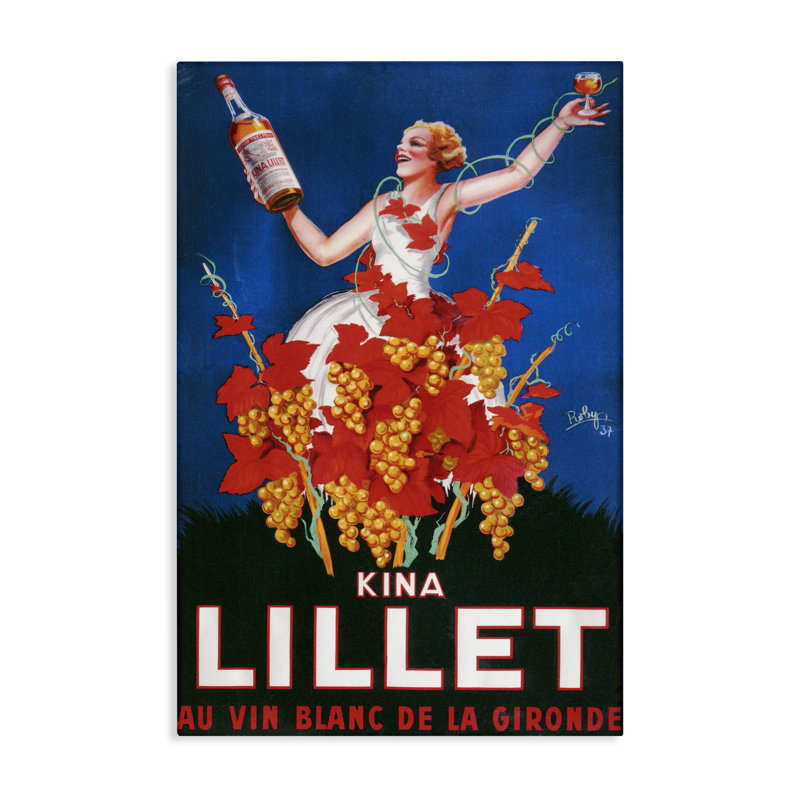 Art mural rétro sur toile de vin Kina Lillet, design par Marcus Jules, H 24 po x l 16 po