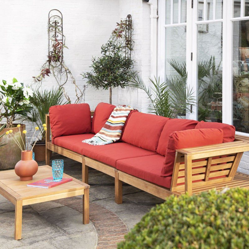 5 - Person Seating Group with Cushions, Red - Grey Umbrella