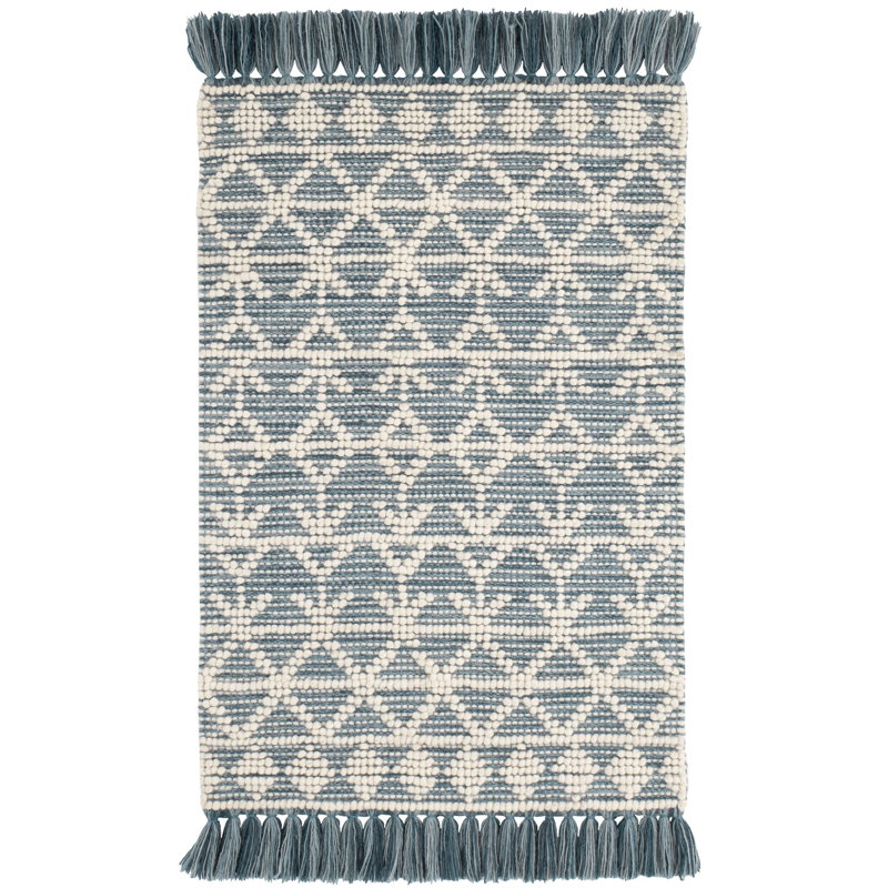 Tapis bleu en laine tissé à la main Pembrook, Rectangle 9 pi 6 po x 13 pi 6 po