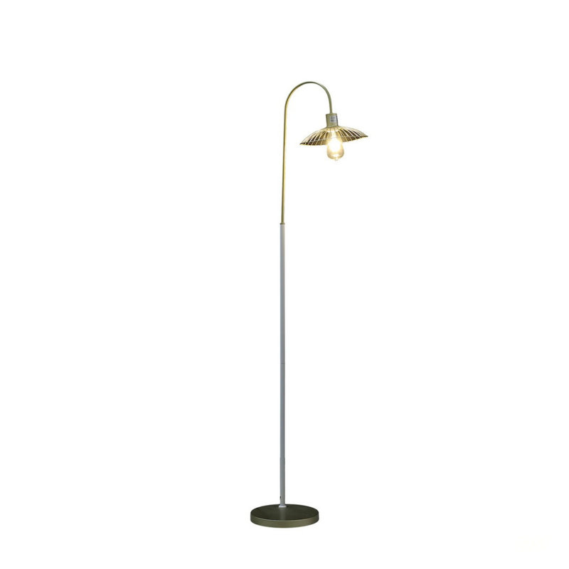 Industrial Farm Style Satin Matte Gold/White Metal Floor Lamp With Cage Shade For Elegant Lighting And Decor