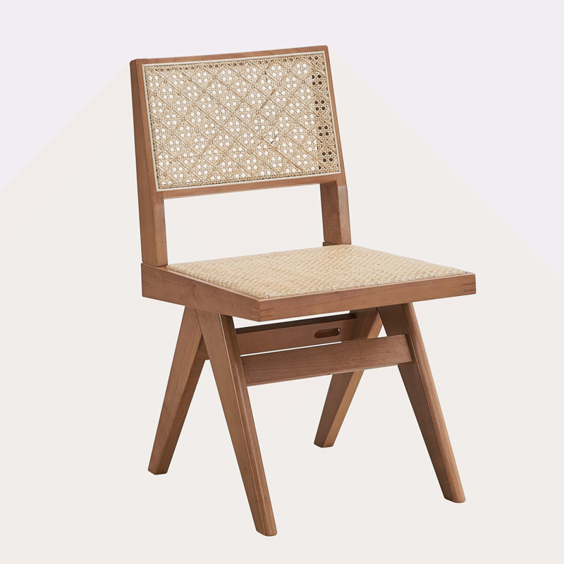 Ensemble de 2 chaises de salle à manger décontractées en rotin de style Mid-Century