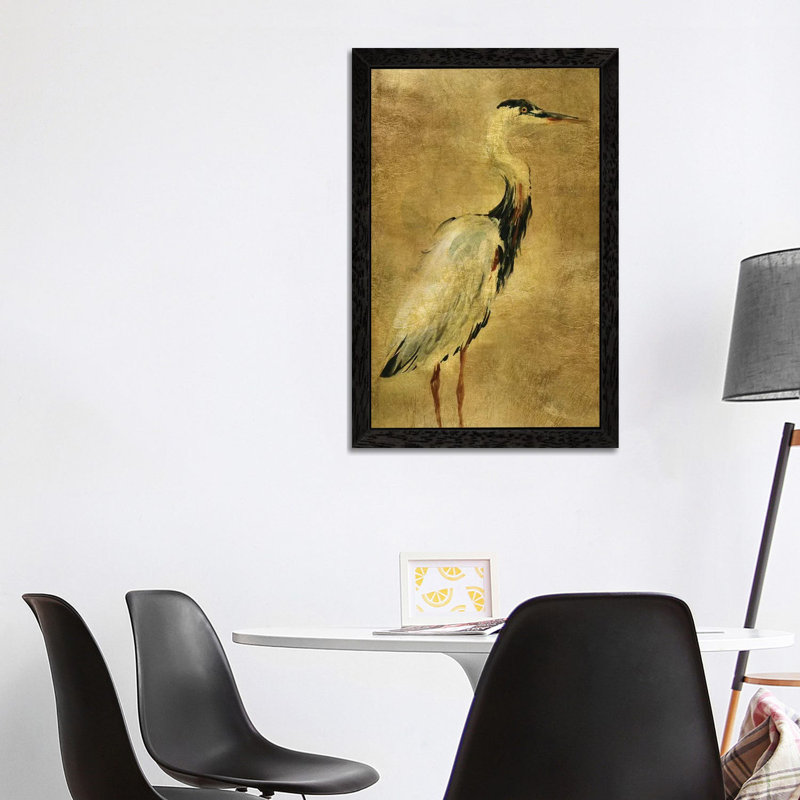 Gold Crane At Dusk I - Floater Frame Print on Canvas, 152.5 cm H x 101.5 cm W, Black Framed