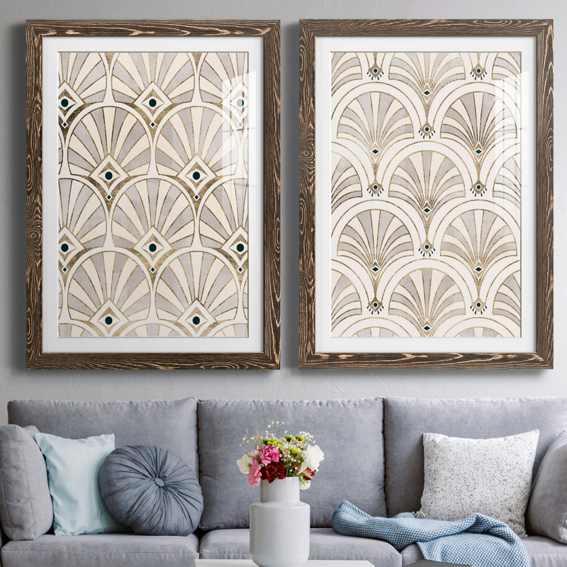 «Deco Patterning I», ensemble de 2 impressions encadrées, H 37,5 po x l 55 po x P 1,5 po, Noyer