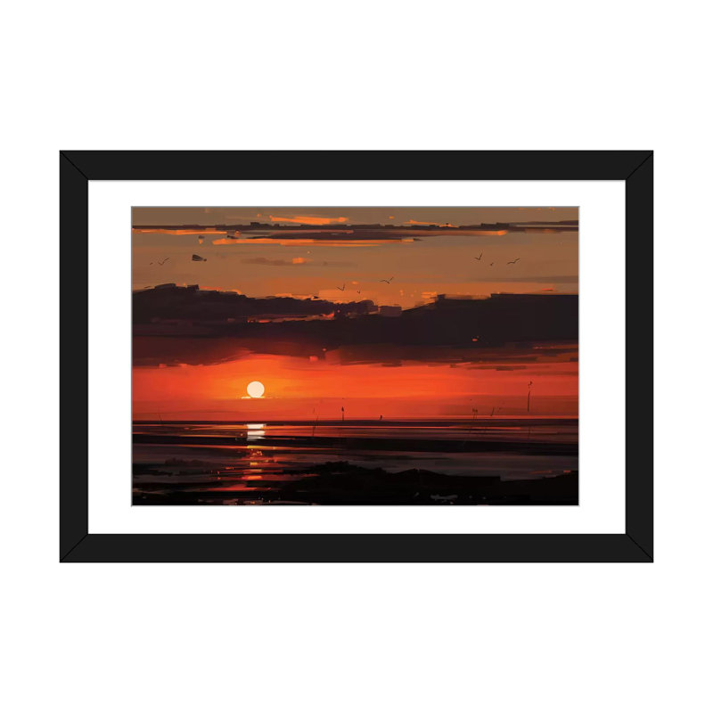 «Sunset», impression sur toile tendue, H 16 po x l 24 po x P 1 po, Papier d'art encadré noir, Blanc