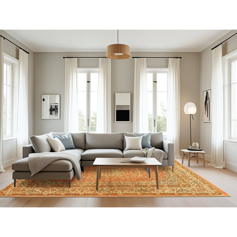 Tapis oriental jaune / orange / brun, Rectangle 8 pi x 12 pi