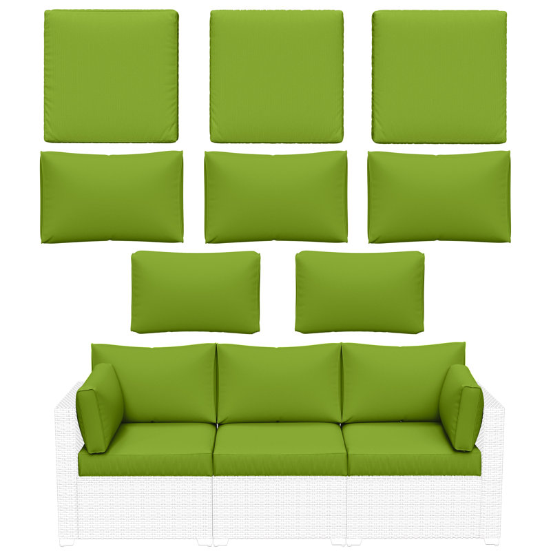 Wynee 8Pcs Outdoor Cushions Patio Furniture Cushions Replacement Set For 3 Seats, Grass Green