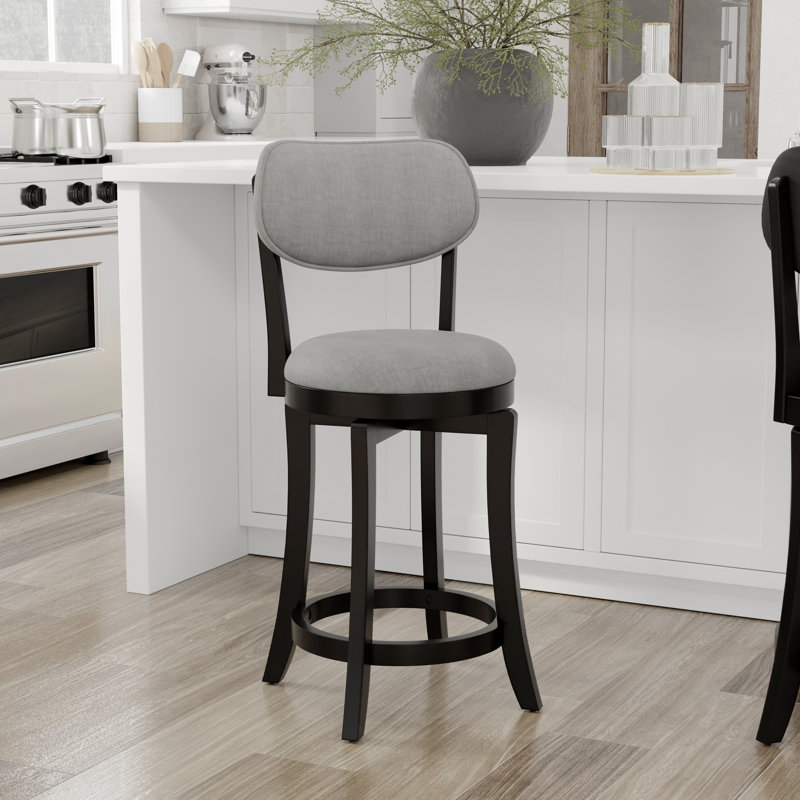 Neriah Swivel Upholstered Counter Stool, Black , Counter Stool (26" Seat Height)