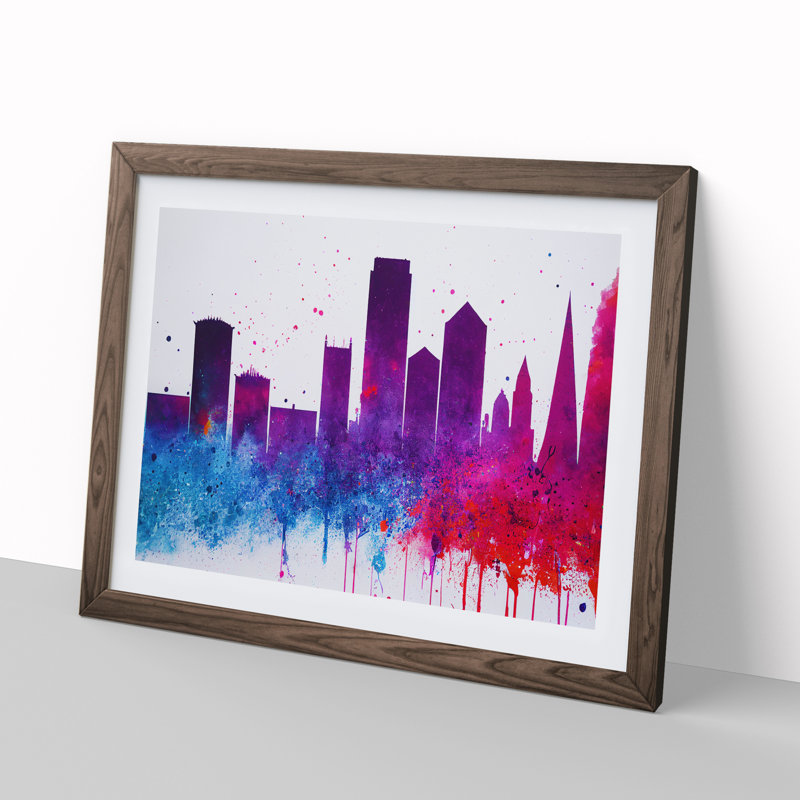 Colourful London Skyline Vol.3 Abstract 1 Piece Painting, 46cm H x 64cm W x 2cm D, Walnut Framed