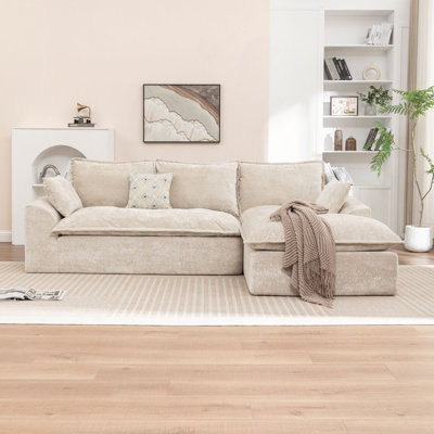 Canapé modulaire en forme de L de 103 po, canapé désossé en nuage avec sièges profonds et dossier haut, canapé rembourré en tissu, aucun assemblage requis