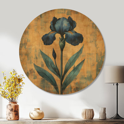 Iris bleu royal II - Décoration murale ronde en bois à thème botanique