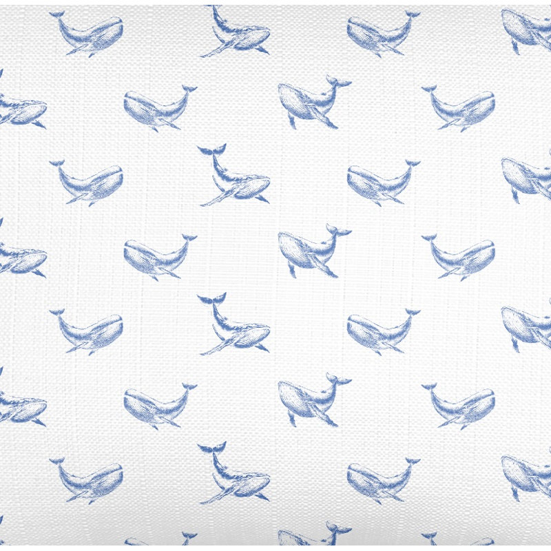 Navy Blue Whale Watch Linen Pillow 14x20 Cover Only