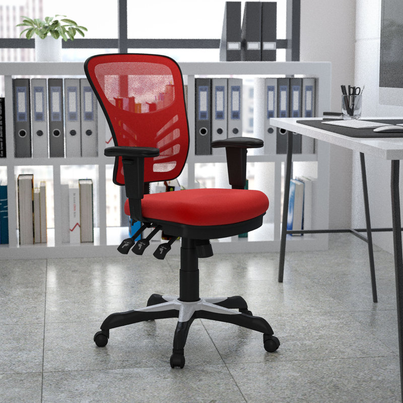 Mid-Back Mesh Multifunction Executive Swivel Ergonomic Office Chair with Adjustable Arms, Red