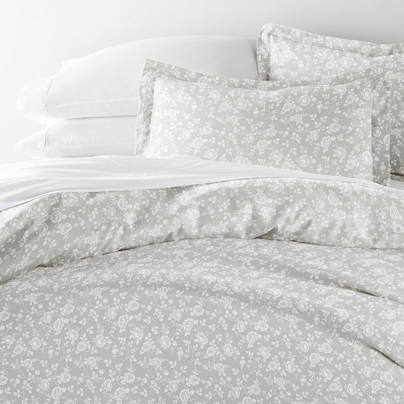 Duvet Cover Set Patterned Microfiber Ultra Soft Bedding in Rose, King Duvet Cover + 2 Standard Shams