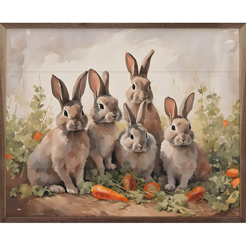 " Five Bunnies In Carrot Field ", 16" H x 20" W