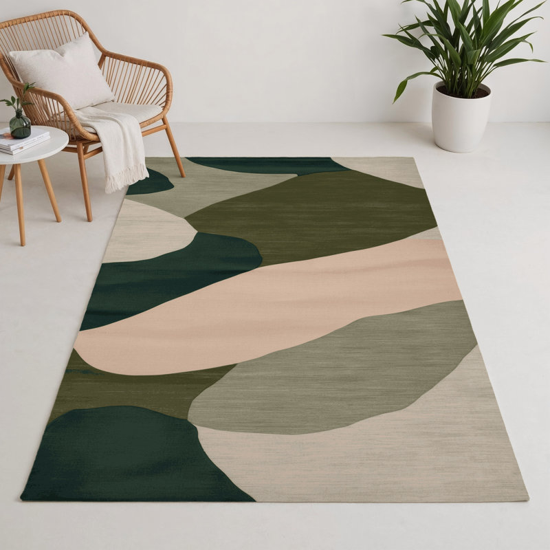 Tapis intérieur et extérieur vert Watercolor, Rectangle 5 pi x 7 pi