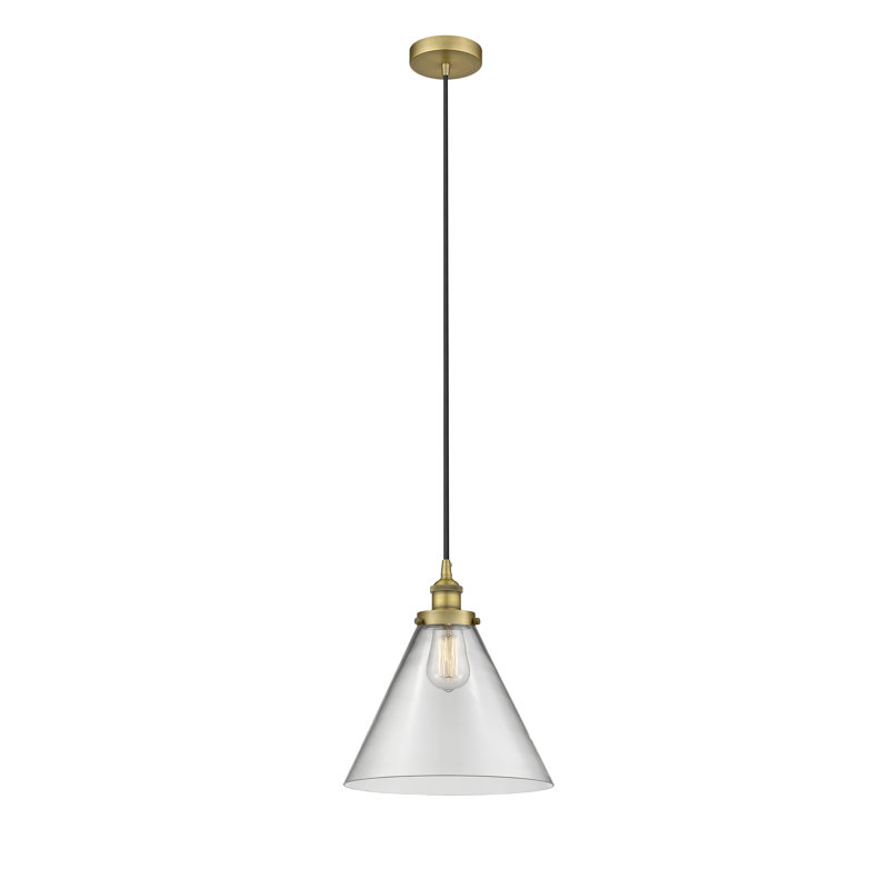 Mini-luminaire suspendu 1 lumière Cone, Clair, Laiton brossé