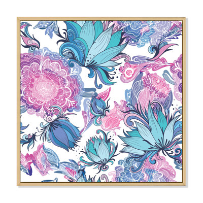 Fleurs romantiques élégantes en rose et bleu - Impression sur toile