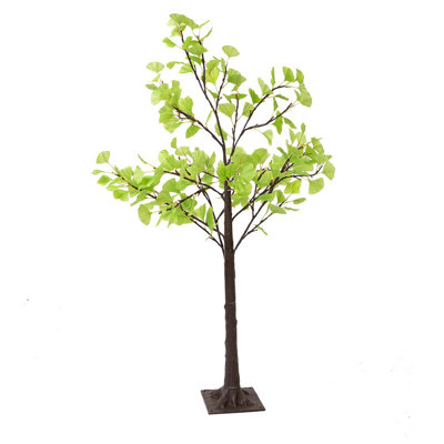 Indoor/ Outdoor Faux-Lighted Ginkgo Tree, 4'H Faux Foliage Tree in Metal Freestanding