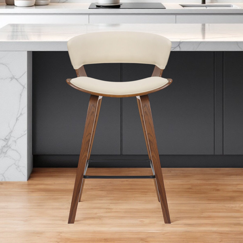 Chaise de bar à hauteur de comptoir en fer 37 po avec repose-pieds, Crème/brun