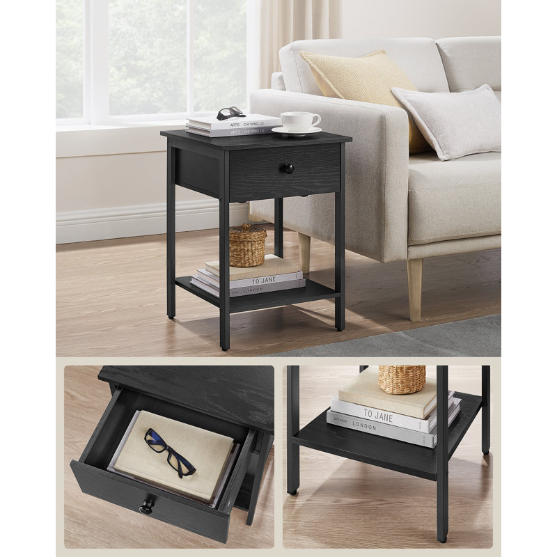 Nedra 40cm W Manufactured Wood Bedside Table, Black