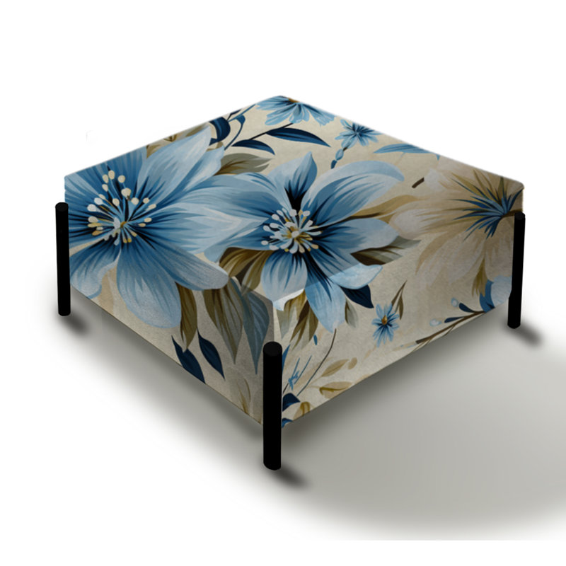 Grand repose-pieds carré floral bleu et blanc Harmony