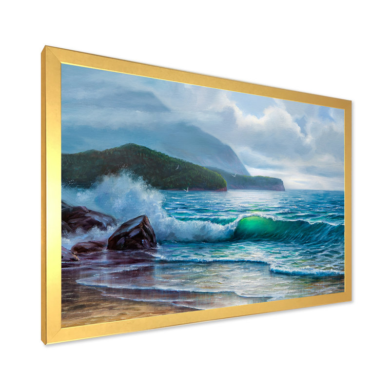 «Morning Sunlight On The Sea Waves», art mural nautique et côtier sur toile, H 8 po x l 12 po x P 1 po, Cadre photo doré