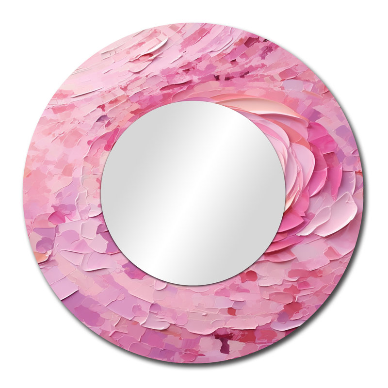 «Pink Radiant Revolution Spiral», grand miroir à spirales abstraites, miroir mural décoratif rond moderne, impression d'art en métal