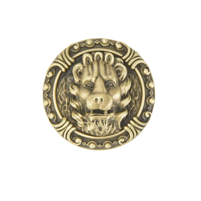LION IN WINTER KNOB; ANTIQUE NICKEL, Burnished Brass