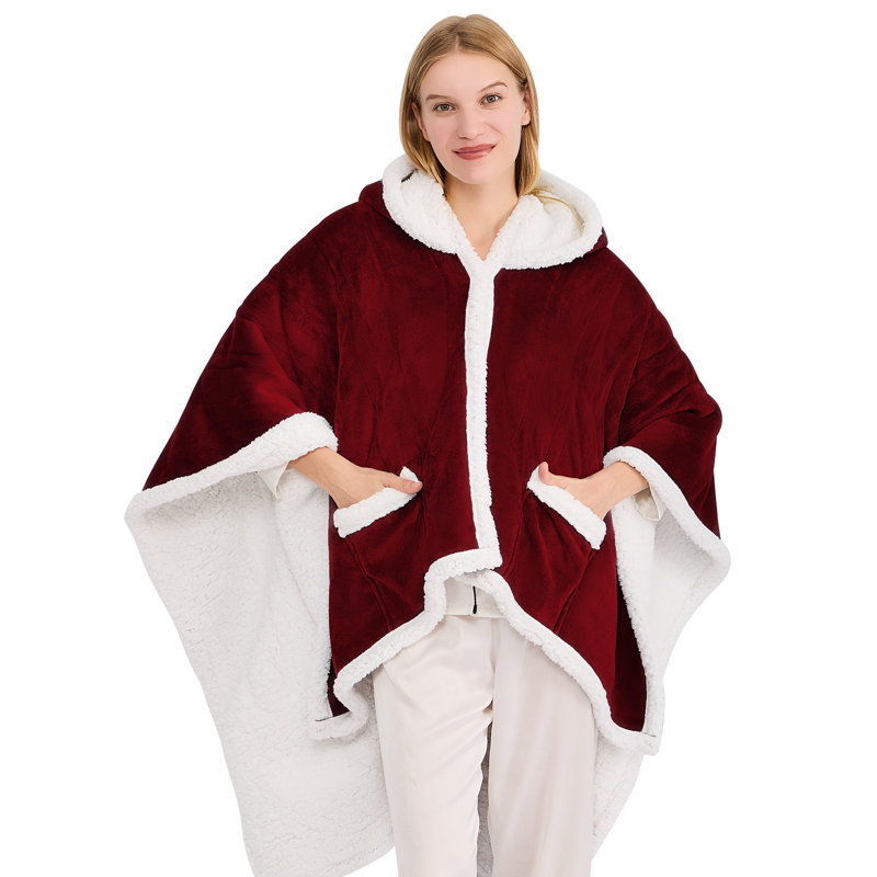 Poncho à couverture Sherpa, Rouge vin, Jeté