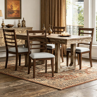 Ensemble de 4 chaises de salle à manger de style campagnard, rembourrées avec dossier haut, structure en bois d'hévéa massif, finition noyer, pour la cuisine, la salle à manger et le salon