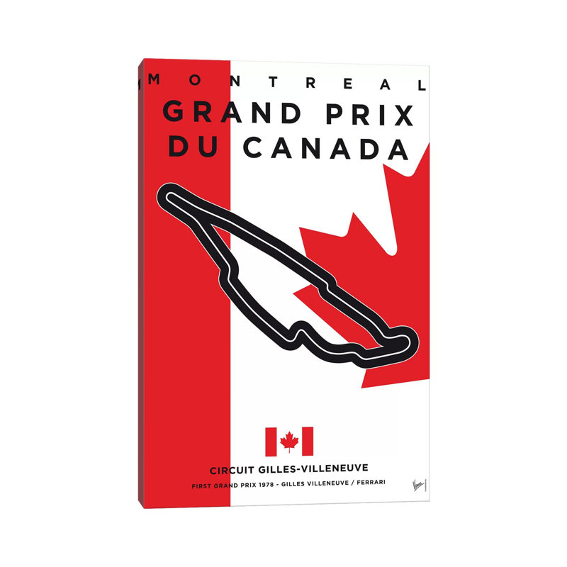 F1 Gilles Villeneuve Race Track Minimal Poster - Wrapped Canvas Print, 20.32 cm H x 30.48 cm W
