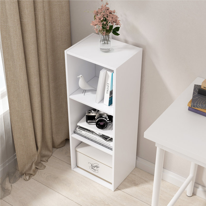 31,5 po Bibliothèque étagère haute en bois blanc à 3 tablettes, (3 tablettes) H 31,5 po x l 12,01 po x P 9,29 po, Blanc