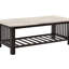 Table basse moderne et contemporaine avec plateau en faux marbre et pieds en noyer antique