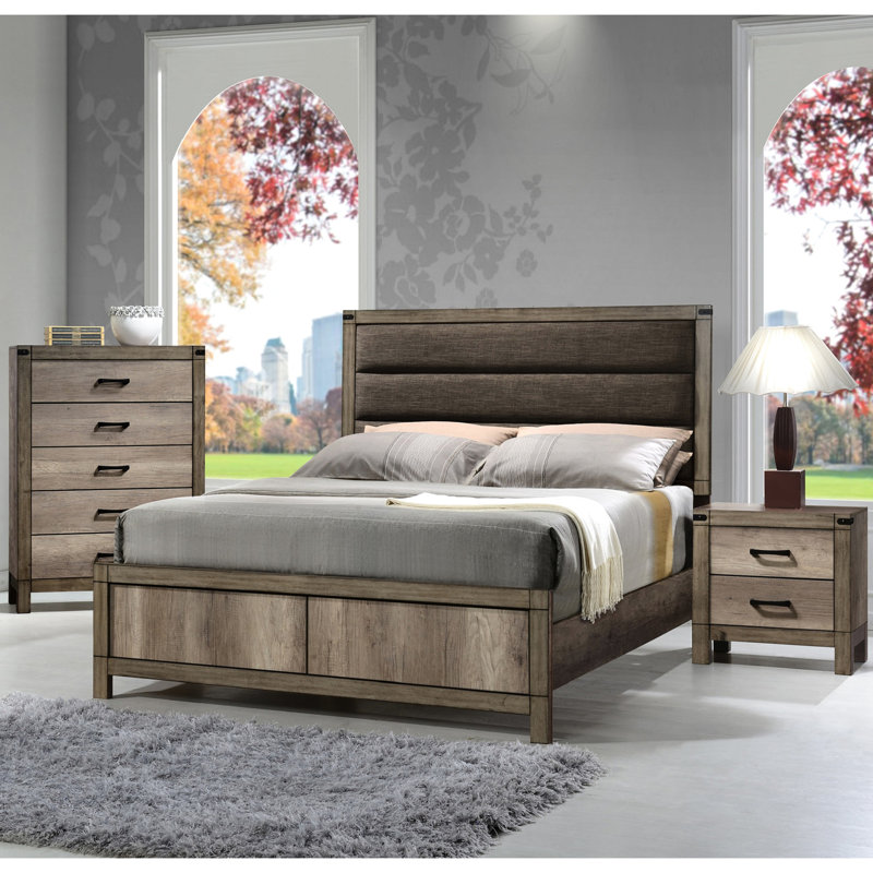 Table de chevet de style rustique - 2 tiroirs en bois massif brun avec ornement