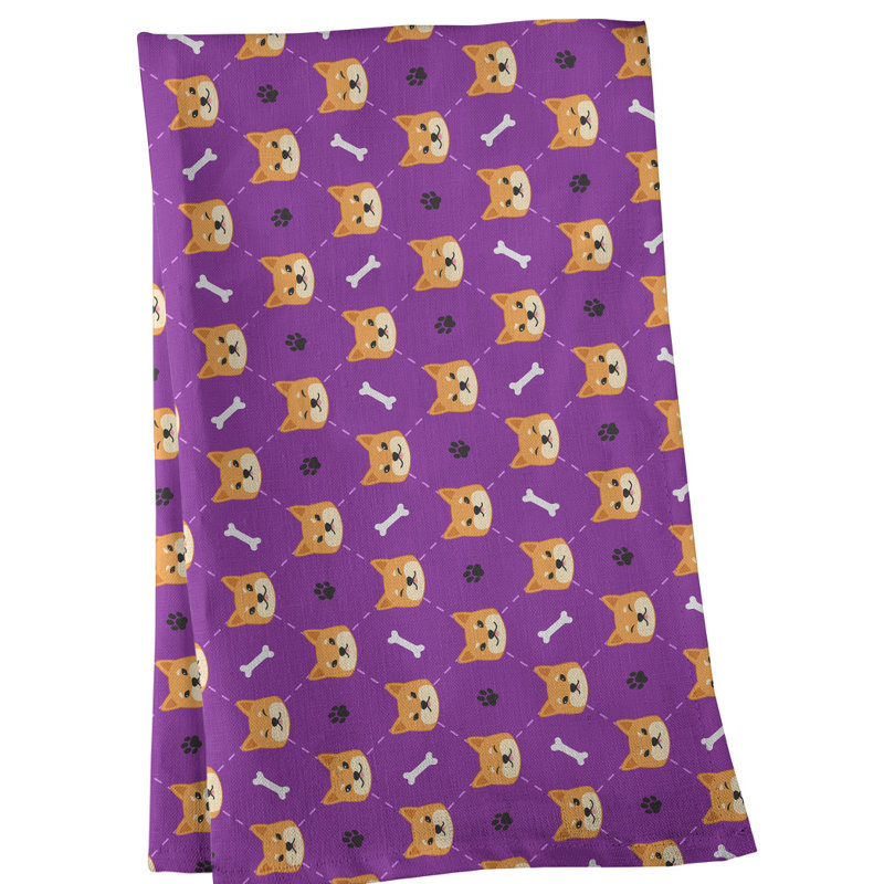 Serviette à thé à motif shiba shiba, Polyester sergé, Mauve