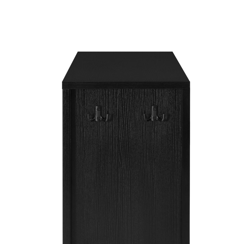 Buffet de rangement en panneau de fibres à densité moyenne avec 4 portes, buffet multifonctionnel avec tablette ouverte et 2 tablettes réglables, armoire moderne avec crochets doubles, noir