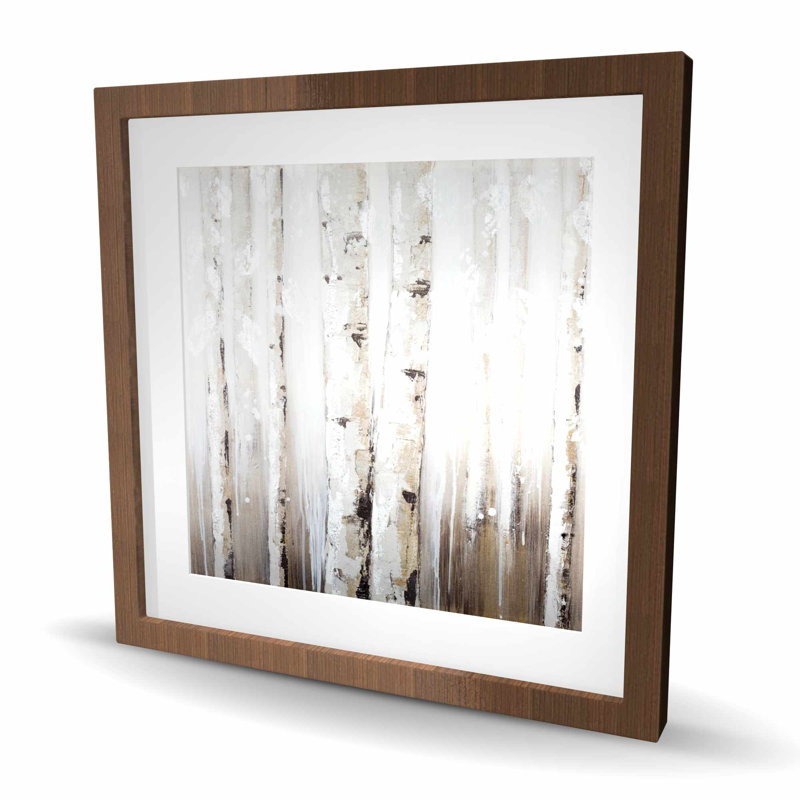 Bouleaux blancs abstraits - décor moderne encadré avec passe-partout, Brun, H 24 po x l 24 po