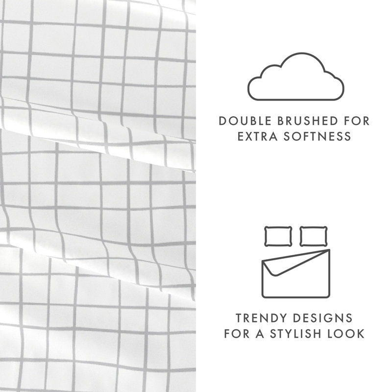 Full Gray and White Crossroad Pattern Microfiber Sheet Set