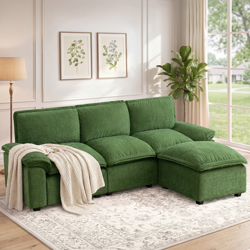 Canapé modulaire en L de 103 po à 4 places avec canapé capitonné en forme de L et canapé-lit 103 po Chenille, Vert